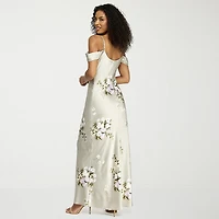 Premier Amour Womens Short Sleeve Cold-Shoulder Floral Fitted Gown