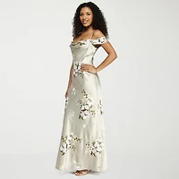 Premier Amour Womens Short Sleeve Cold-Shoulder Floral Fitted Gown