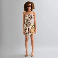 belle vie Womens Straight Neck Sleeveless Floral Fit + Flare Dress