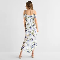 by&by Womens Juniors High-Low Sleeveless Off the Shoulder Floral Fit + Flare Dress
