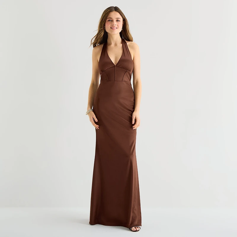 Emerald Sundae Womens Juniors Halter Neck Sleeveless Bodycon Dress
