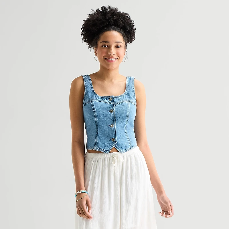 Arizona Womens Juniors Square Neck Sleeveless Vest