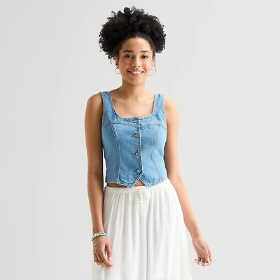 Arizona Womens Juniors Square Neck Sleeveless Vest