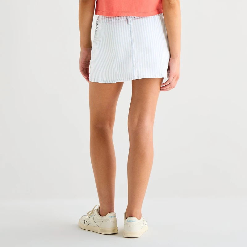 Arizona Striped Womens Juniors Low Rise Stretch Fabric Denim Skirt