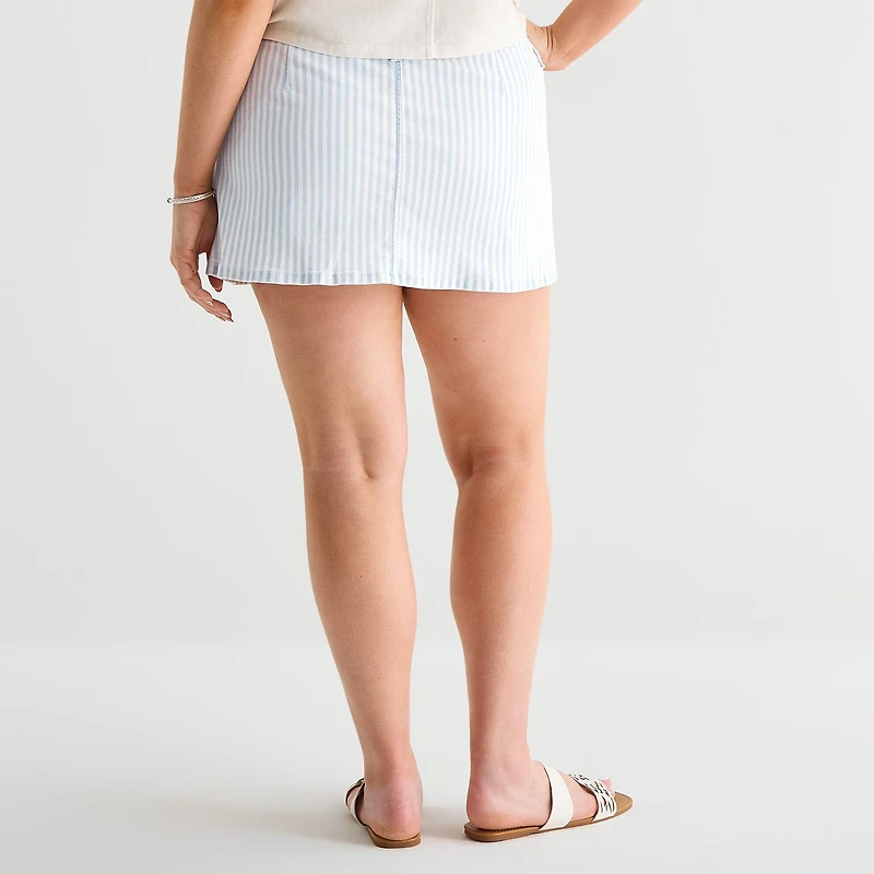 Arizona Striped Womens Juniors Plus Low Rise Stretch Fabric Denim Skirt