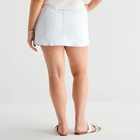 Arizona Striped Womens Juniors Plus Low Rise Stretch Fabric Denim Skirt