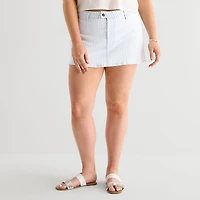 Arizona Striped Womens Juniors Plus Low Rise Stretch Fabric Denim Skirt