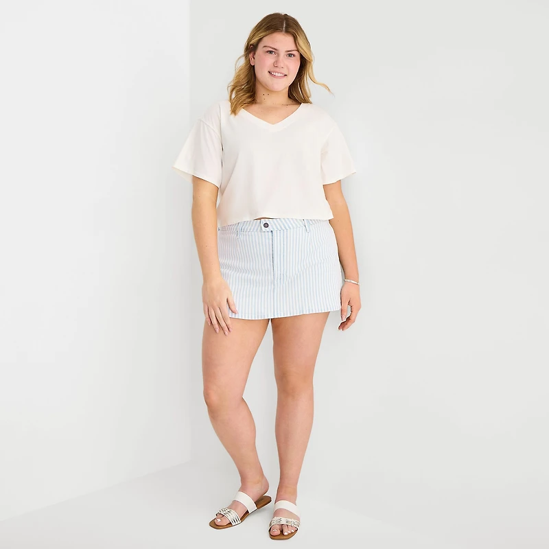 Arizona Striped Womens Juniors Plus Low Rise Stretch Fabric Denim Skirt
