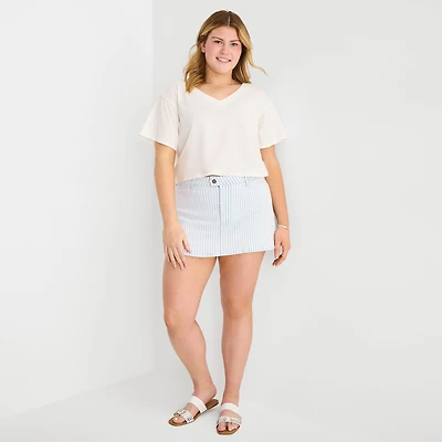 Arizona Striped Womens Juniors Plus Low Rise Stretch Fabric Denim Skirt
