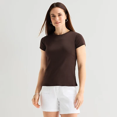 Liz Claiborne Womens Crew Neck Short Sleeve T-Shirt