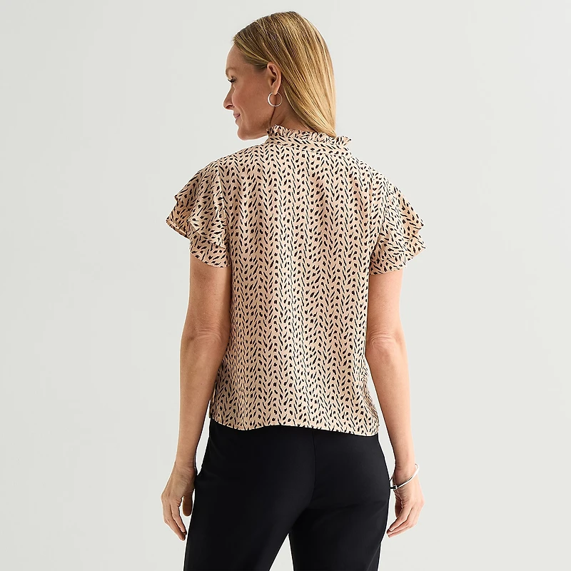 Liz Claiborne Womens Split Crew Neck Short Sleeve Blouse