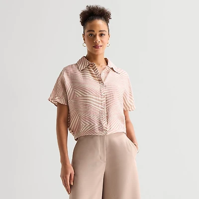 Worthington Womens Dolman Short Sleeve Regular Fit Button-Down Shirt