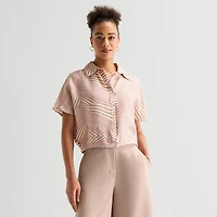 Worthington Womens Dolman Short Sleeve Regular Fit Button-Down Shirt