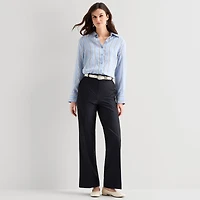 Worthington Womens Y Neck Long Sleeve Relaxed Fit Button-Down Shirt