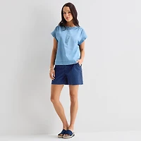 St. John's Bay Womens Round Neck Short Sleeve Blouse