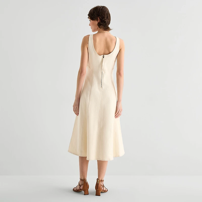 a.n.a Womens Midi Square Neck Sleeveless Fit + Flare Dress