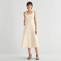 a.n.a Womens Midi Square Neck Sleeveless Fit + Flare Dress