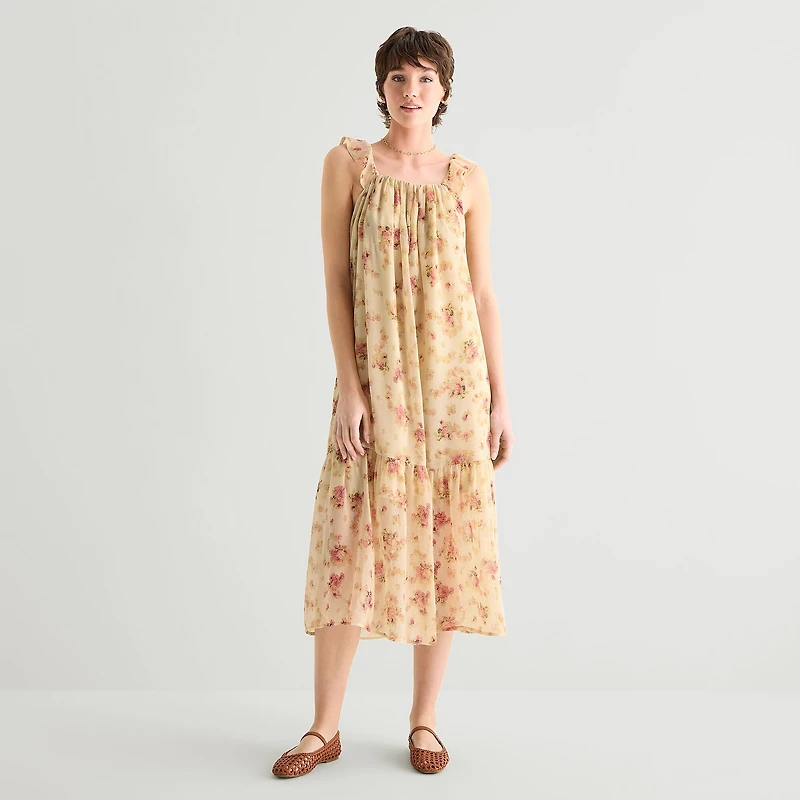 a.n.a Womens Midi Square Neck Sleeveless Sundress