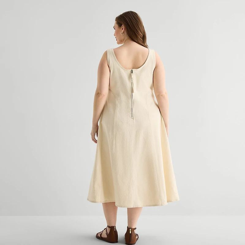 a.n.a Womens Plus Midi U Neck Sleeveless Fit + Flare Dress