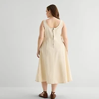 a.n.a Womens Plus Midi U Neck Sleeveless Fit + Flare Dress