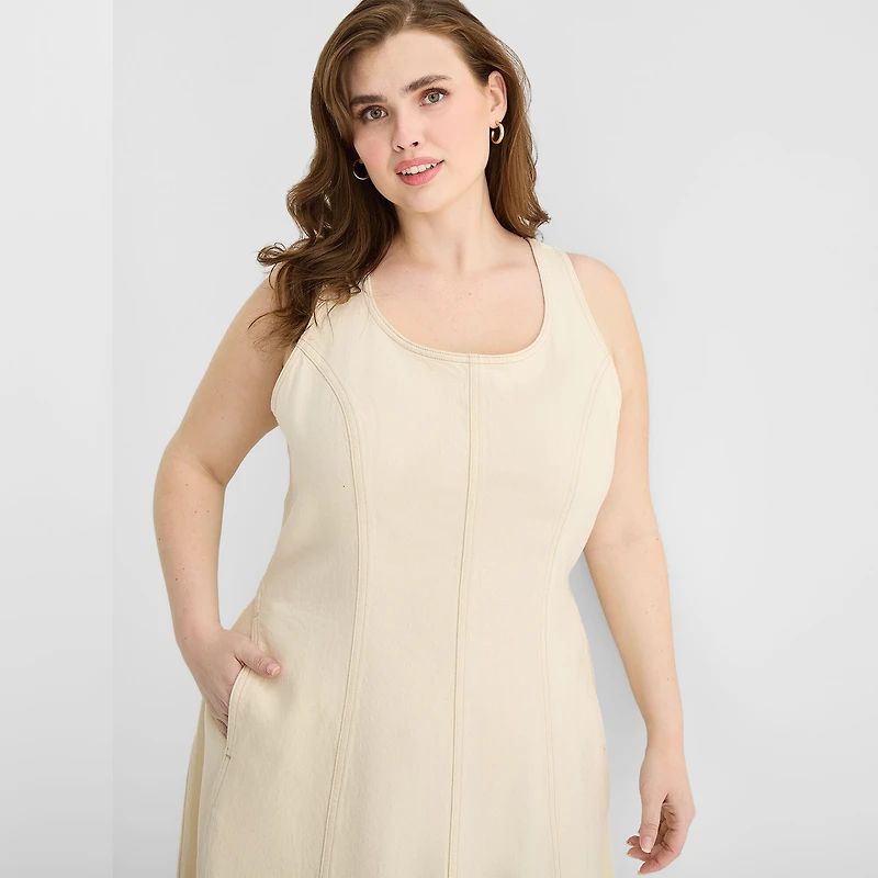 a.n.a Womens Plus Midi U Neck Sleeveless Fit + Flare Dress