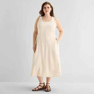a.n.a Womens Plus Midi U Neck Sleeveless Fit + Flare Dress