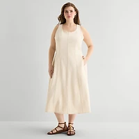 a.n.a Womens Plus Midi U Neck Sleeveless Fit + Flare Dress