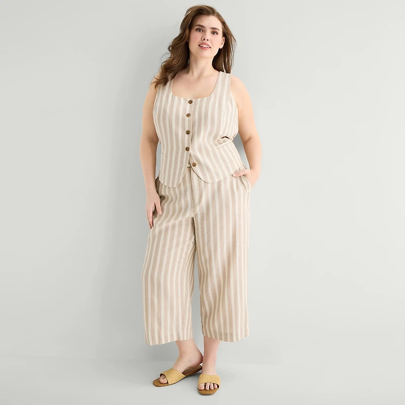 a.n.a Womens Plus Wide Leg High Rise Cropped Pant