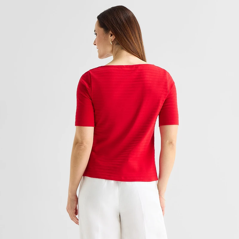 Liz Claiborne Womens Boat Neck Short Sleeve T-Shirt