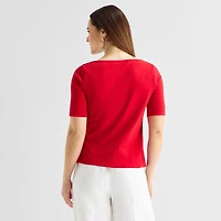 Liz Claiborne Womens Boat Neck Short Sleeve T-Shirt