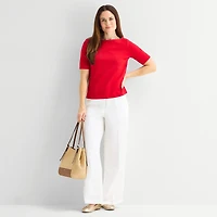 Liz Claiborne Womens Boat Neck Short Sleeve T-Shirt