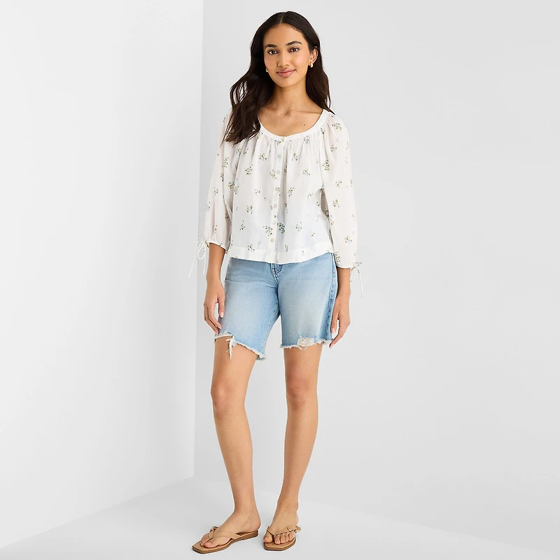 a.n.a Womens Boat Neck 3/4 Sleeve Blouse