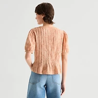 A.N.A Womens Y Neck Short Sleeve Blouse