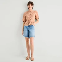 A.N.A Womens Y Neck Short Sleeve Blouse