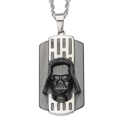 Star Wars® Two-Tone Stainless Steel Black IP Darth Vader Dog Tag Pendant Necklace