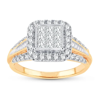 Womens CT. T.W. Natural White Diamond 10K Gold Cushion Engagement Ring