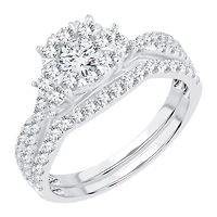 Womens 1 CT. T.W. Natural White Diamond 14K Gold Round Bridal Set