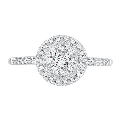Womens 1/2 CT. T.W. Natural White Diamond 14K Gold Round Side Stone Halo Engagement Ring