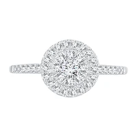 Womens 1/ CT. T.W. Natural White Diamond 14K Gold Round Side Stone Halo Engagement Ring