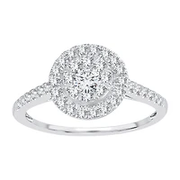 Womens 1/ CT. T.W. Natural White Diamond 14K Gold Round Side Stone Halo Engagement Ring