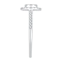 Womens 1/ CT. T.W. Natural White Diamond 14K Gold Round Side Stone Halo Engagement Ring