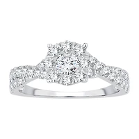 Womens 1 CT. T.W. Natural White Diamond 14K Gold Round Side Stone Halo Engagement Ring