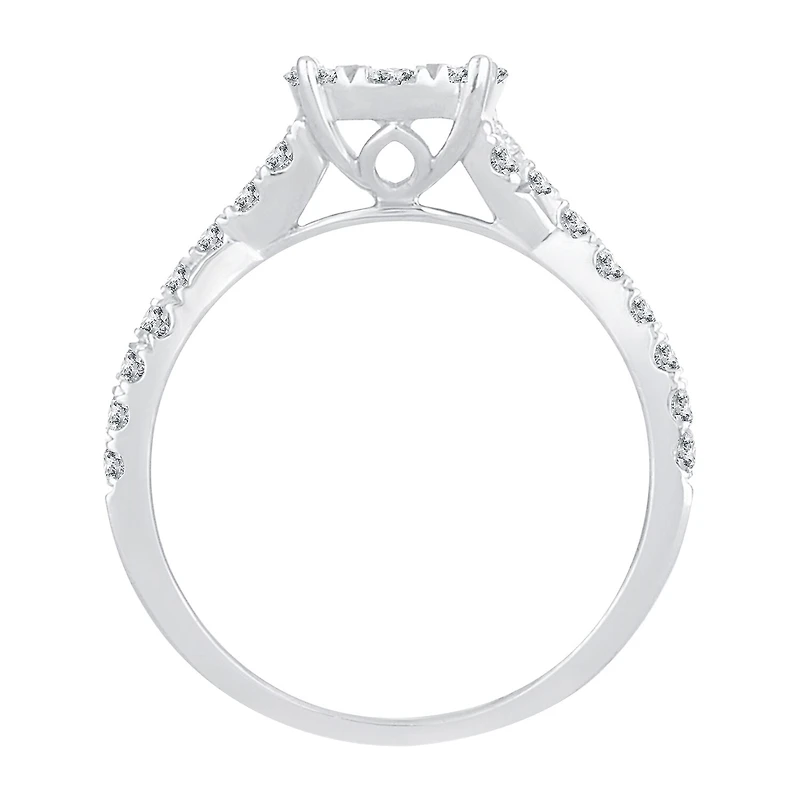 Womens 1 CT. T.W. Natural White Diamond 14K Gold Round Side Stone Halo Engagement Ring