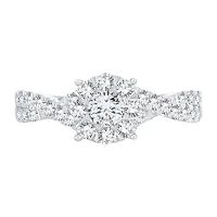 Womens 1 CT. T.W. Natural White Diamond 14K Gold Round Side Stone Halo Engagement Ring
