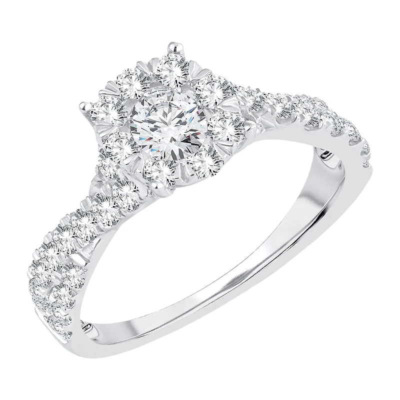 Womens 1 CT. T.W. Natural White Diamond 14K Gold Round Side Stone Halo Engagement Ring