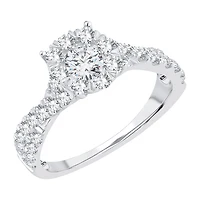 Womens 1 CT. T.W. Natural White Diamond 14K Gold Round Side Stone Halo Engagement Ring