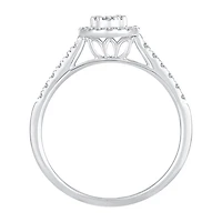 Womens 1/3 CT. T.W. Natural White Diamond 10K Gold Oval Side Stone Engagement Ring
