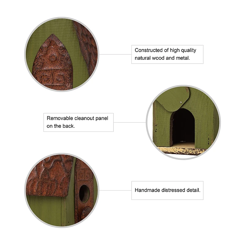 Glitzhome 13.25in Distressed Solid Wood Bird House