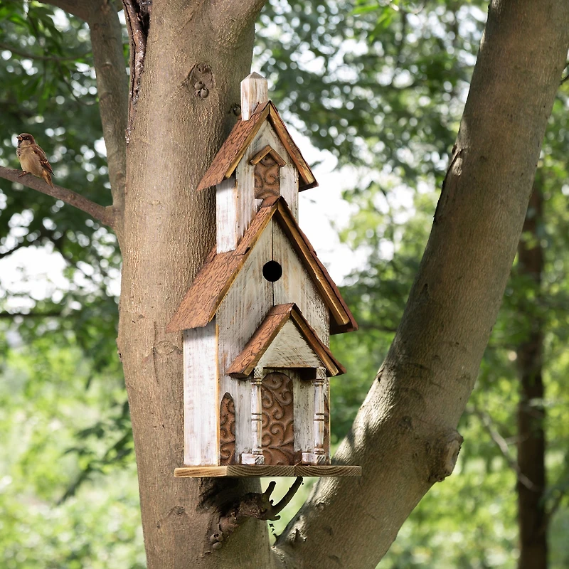 Glitzhome 23.5in Extra Large Wood White Bird House