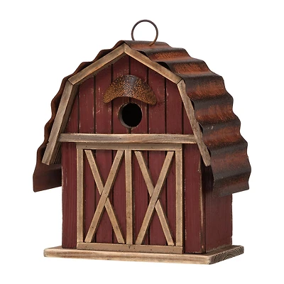 Glitzhome 10.25in Rustic Solid Wood Barn Bird House